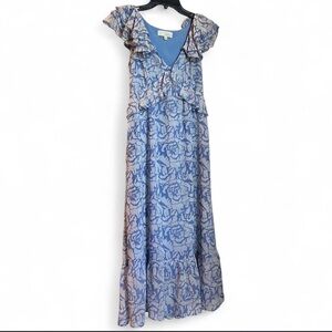 Blue Floral Ruffle Maxi Dress
